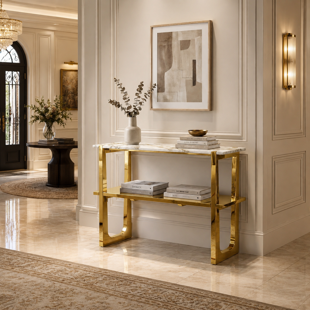 Premium Gold Stainless Steel Open-Frame Multi-Layer Entryway Table