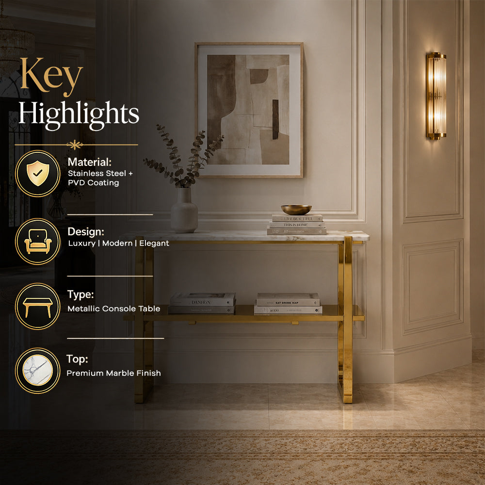 Premium Gold Stainless Steel Open-Frame Multi-Layer Entryway Table