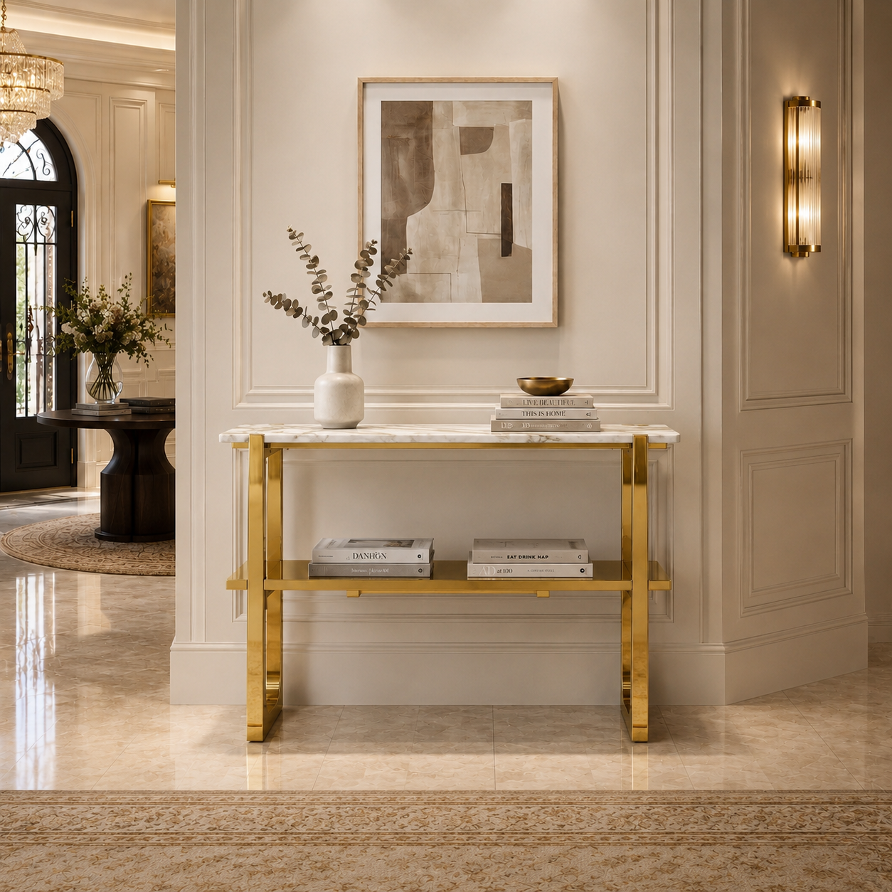 Premium Gold Stainless Steel Open-Frame Multi-Layer Entryway Table