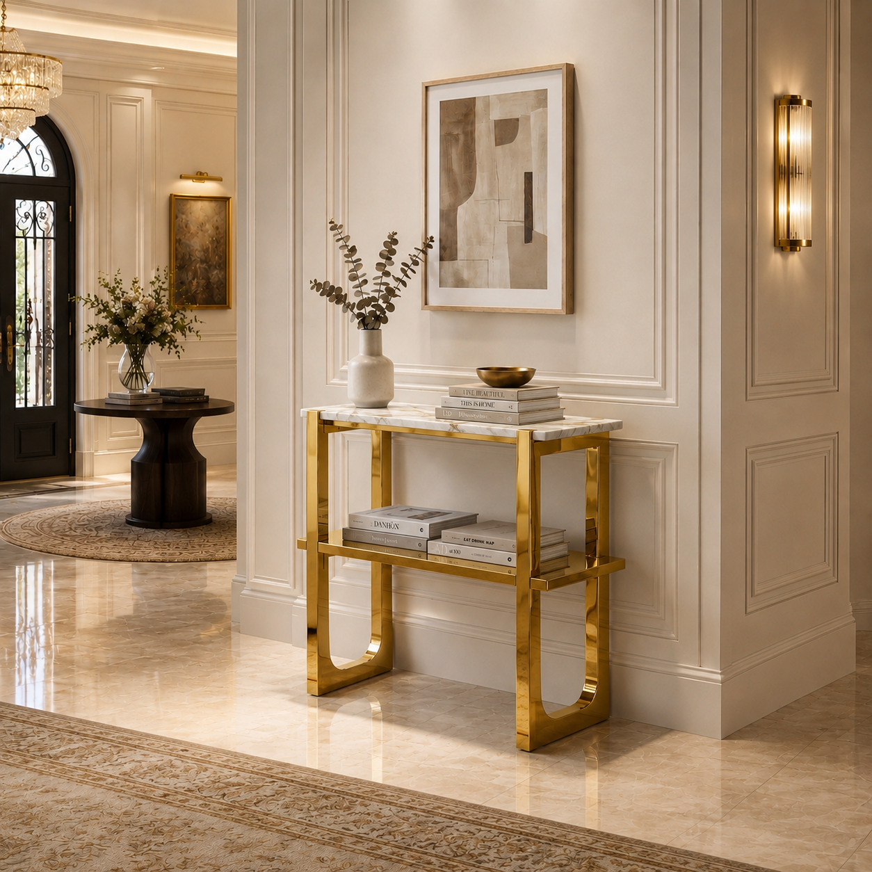 Premium Gold Stainless Steel Open-Frame Multi-Layer Entryway Table