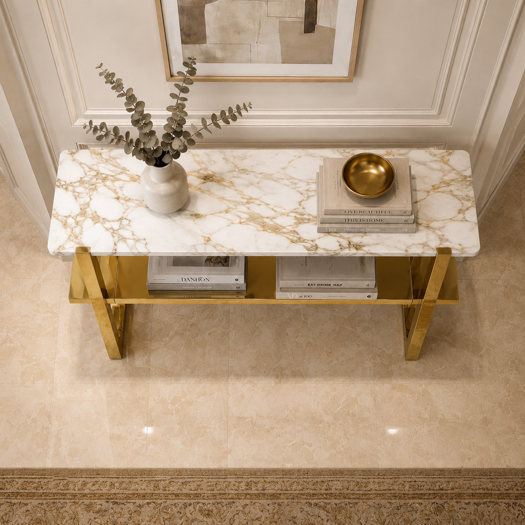 Premium Gold Stainless Steel Open-Frame Multi-Layer Entryway Table