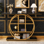 Luxury Modern Console Table | Gold Stainless Steel Frame with Marble Display Shelves