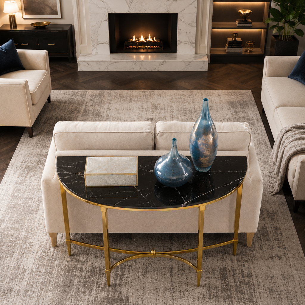 Luxury Modern Console Table | SS Metal Frame with Marble Top for Living Room