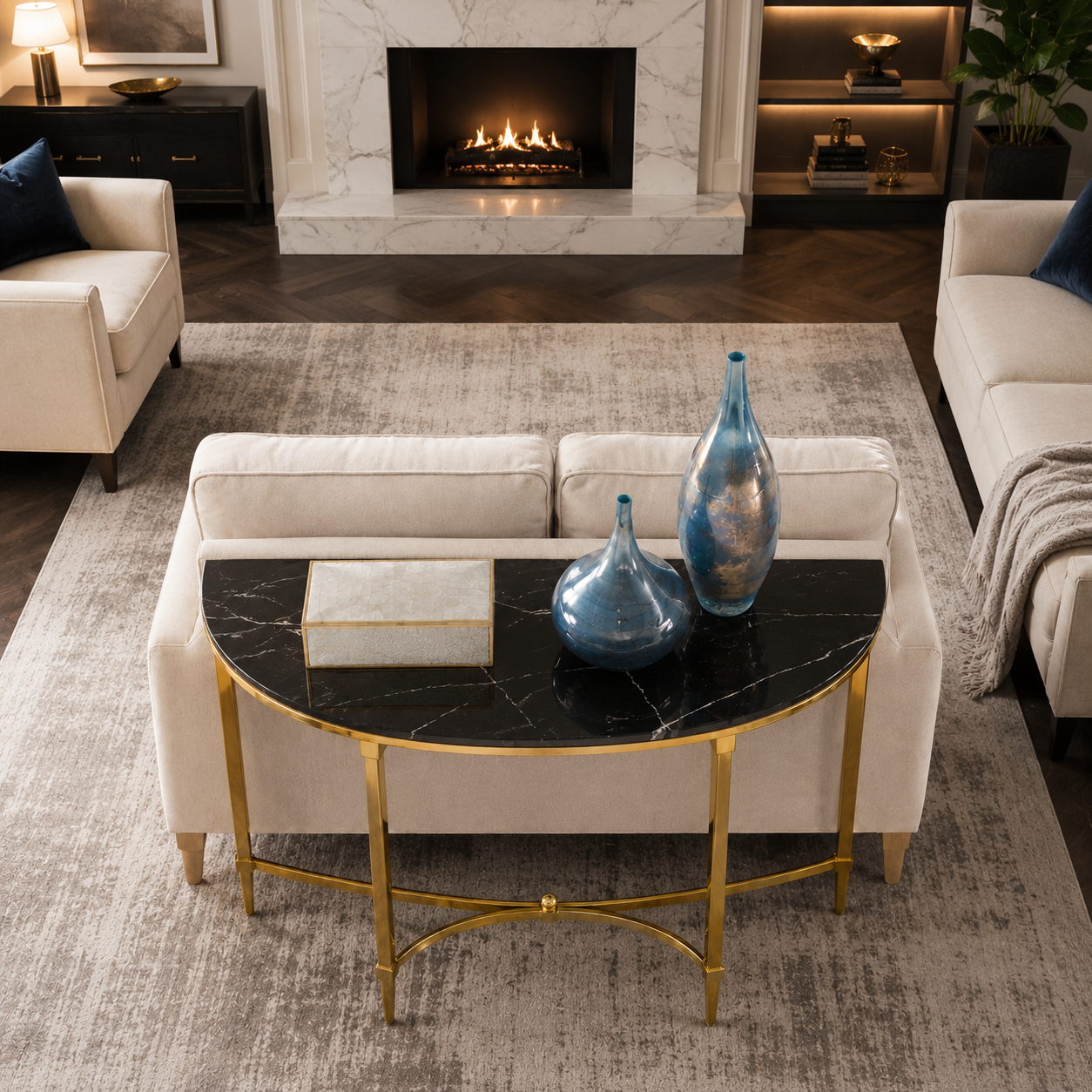 Luxury Modern Console Table | SS Metal Frame with Marble Top for Living Room