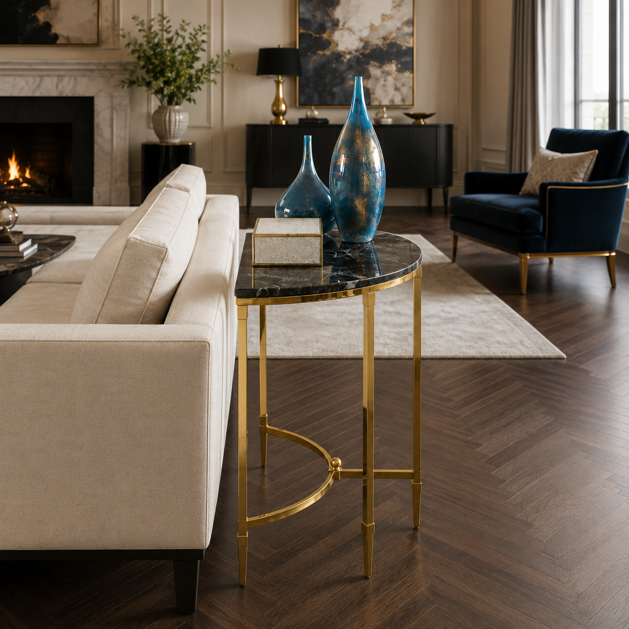 Luxury Modern Console Table | SS Metal Frame with Marble Top for Living Room