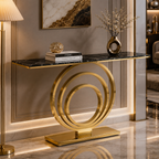 Designer Stainless Steel Console Table | White Marble Top with Gold Shelf Base