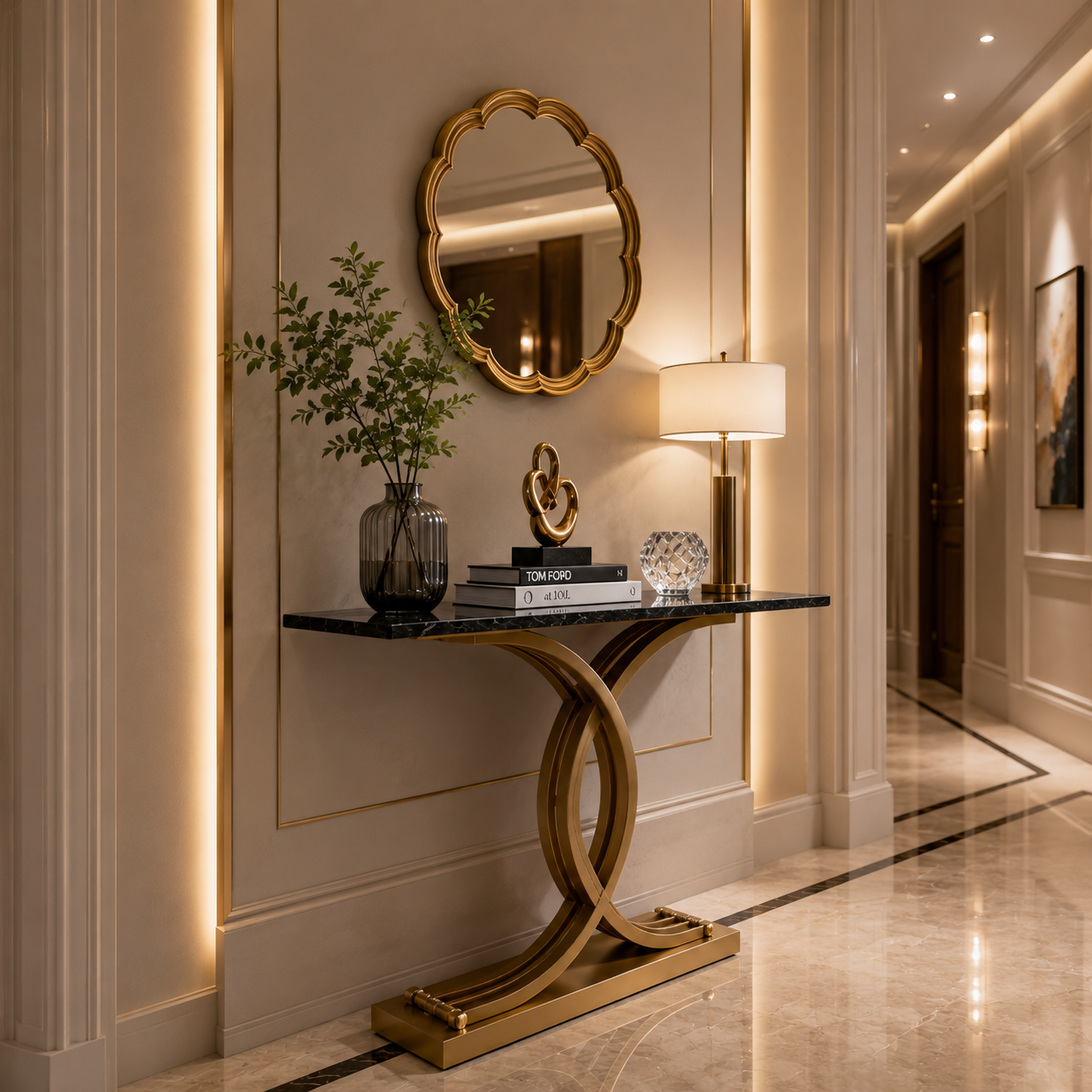 Elegant Gold Stainless Steel Base Luxury Marble Console Table
