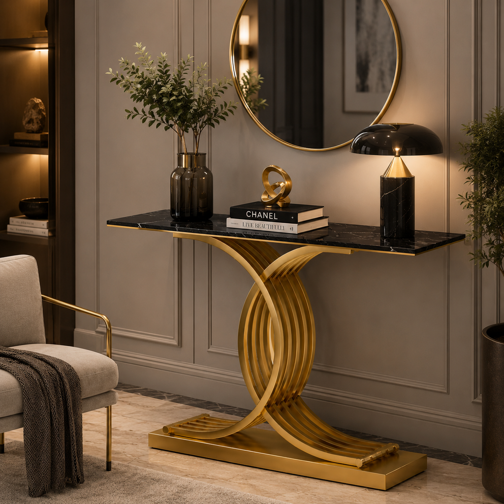 Elegant Gold Stainless Steel Base Luxury Marble Console Table