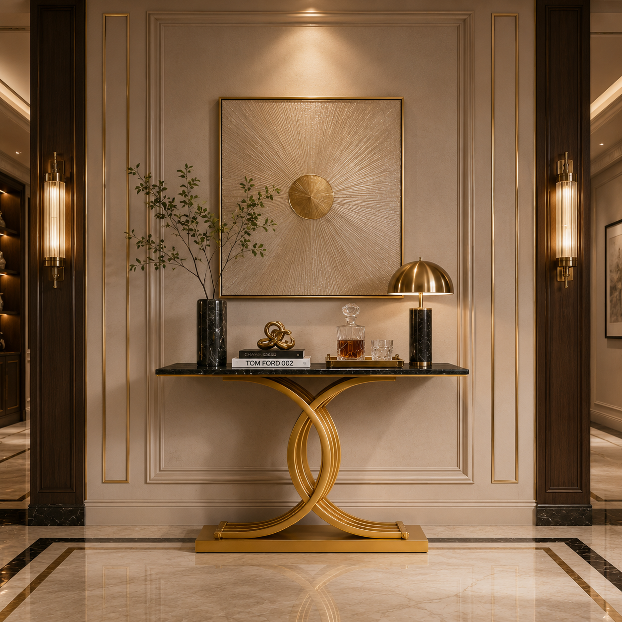 Elegant Gold Stainless Steel Base Luxury Marble Console Table