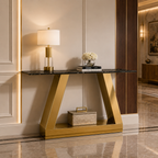 Contemporary Gold Stainless Steel Console Table with White Marble Top