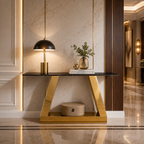 Contemporary Gold Stainless Steel Console Table with White Marble Top