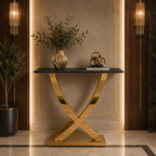 Luxury X-Frame Gold SS Console Table with White Marble Top