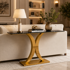 Luxury Crescent Base Gold SS Console Table with Marble Top