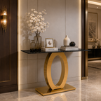 Luxury Oval Ring Base Gold SS Console Table with Marble Top