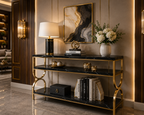 Premium Gold Stainless Steel Multi-Layer Console Table – Marble Top