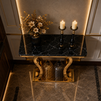 Premium Gold Stainless Steel Harp-Shape Console Table – Marble Top