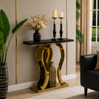 Premium Gold Stainless Steel Harp-Shape Console Table – Marble Top