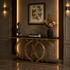 Modern 3-Ring Geometric Gold SS Entryway Table with Marble Top