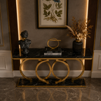 Modern 3-Ring Geometric Gold SS Entryway Table with Marble Top