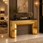Luxury Block Frame Gold SS Console Table with Marble Top