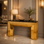 Luxury Block Frame Gold SS Console Table with Marble Top