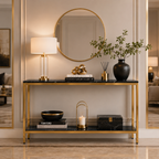 Contemporary Gold Stainless Steel Slim Rectangular Console Table