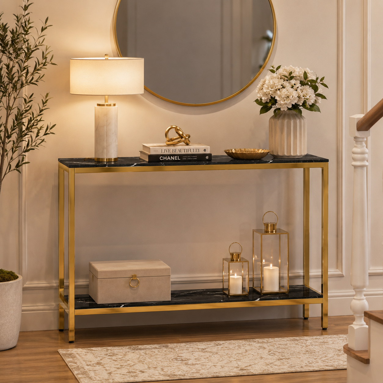 Contemporary Gold Stainless Steel Slim Rectangular Console Table