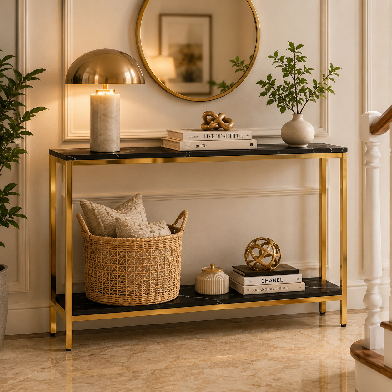 Contemporary Gold Stainless Steel Slim Rectangular Console Table