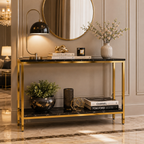 Contemporary Gold Stainless Steel Slim Rectangular Console Table