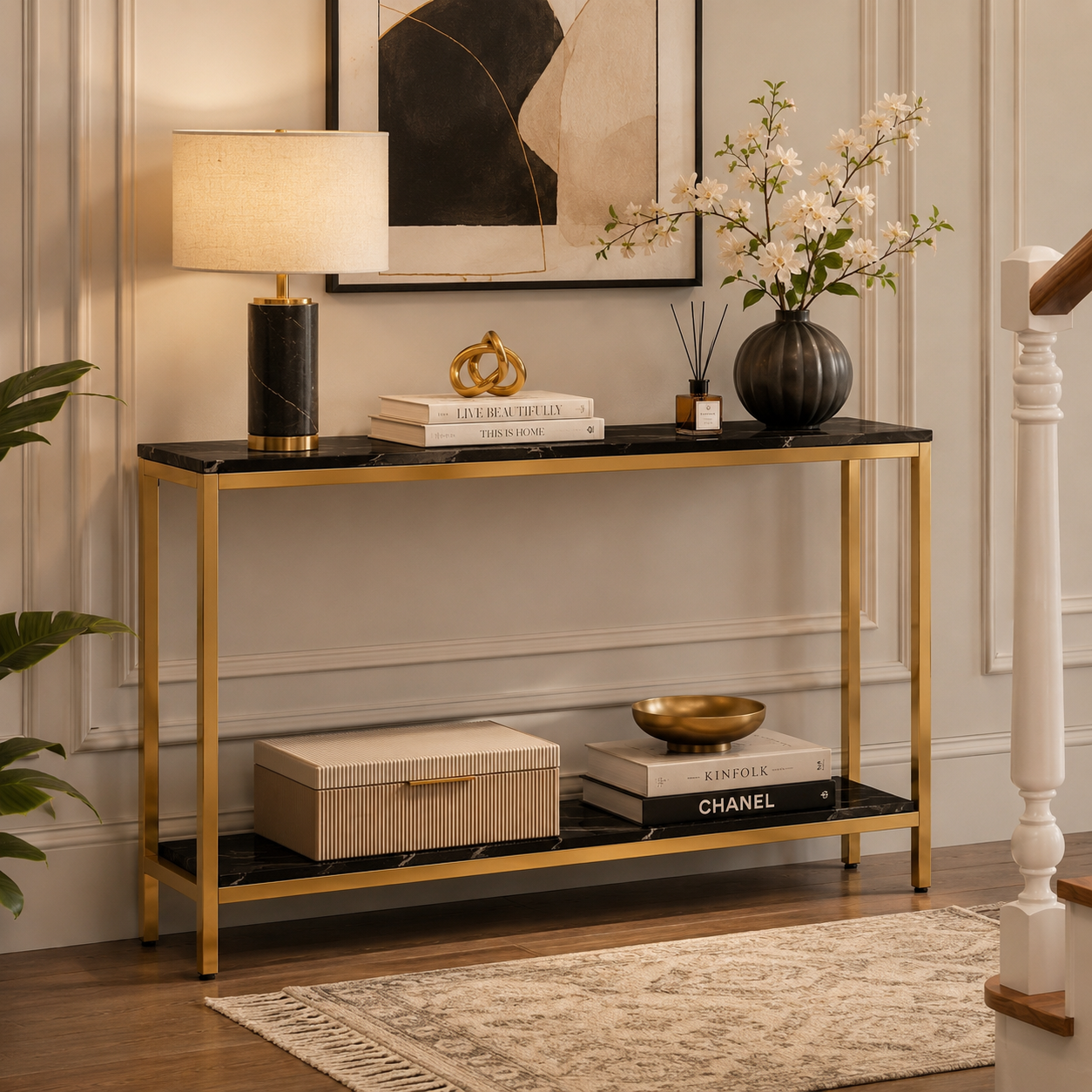 Contemporary Gold Stainless Steel Slim Rectangular Console Table