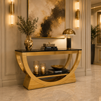 Contemporary Gold Stainless Steel Curved Boat-Base Console Table