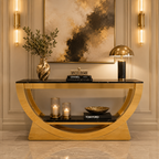 Contemporary Gold Stainless Steel Curved Boat-Base Console Table