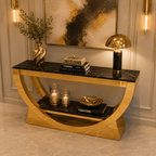Contemporary Gold Stainless Steel Curved Boat-Base Console Table