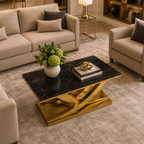 Modern Intersecting Wave Gold SS Center Table with Marble Top