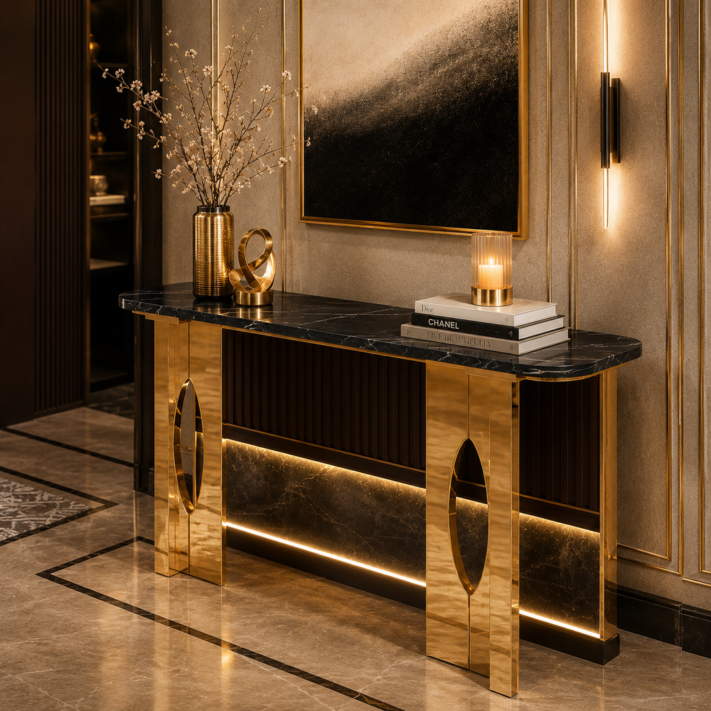 Elegant Geometric Gold Metal Statement Console Table