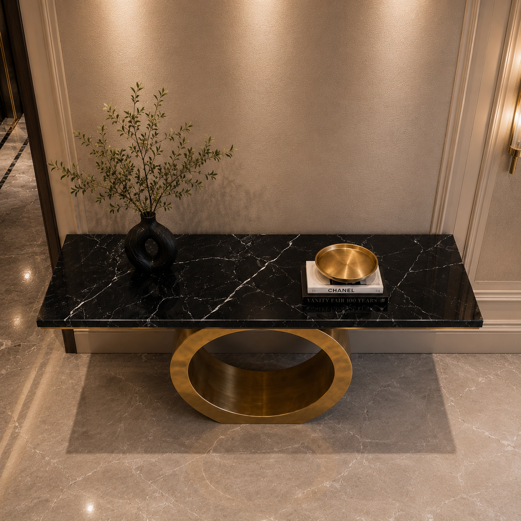 Premium Gold Stainless Steel Circular Base Entryway Table