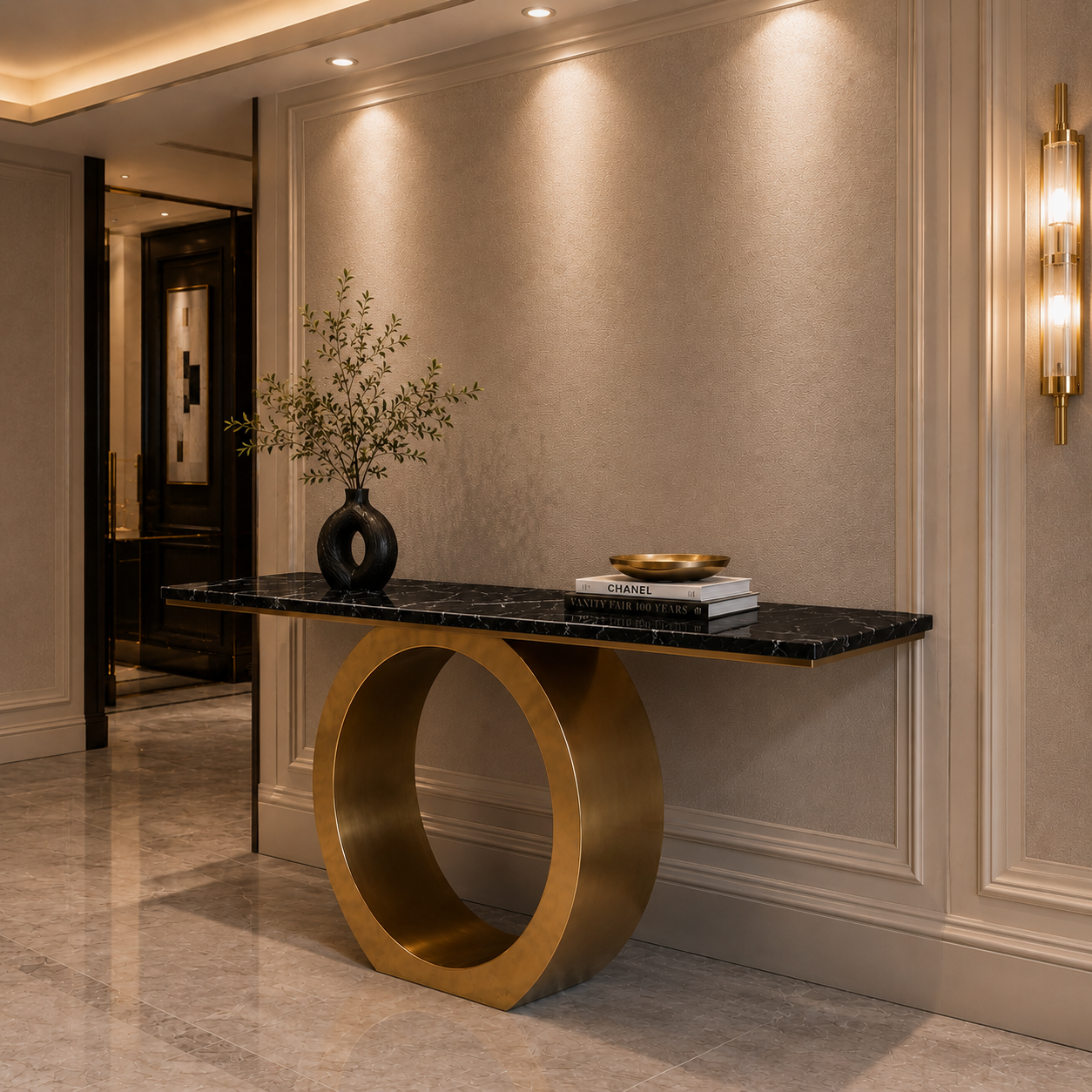 Premium Gold Stainless Steel Circular Base Entryway Table