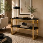 Modern Geometric Multi-Layer Gold SS Console Table