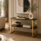 Modern Geometric Multi-Layer Gold SS Console Table