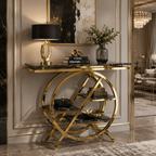 Premium Gold Stainless Steel Round Geometric Display Console Table