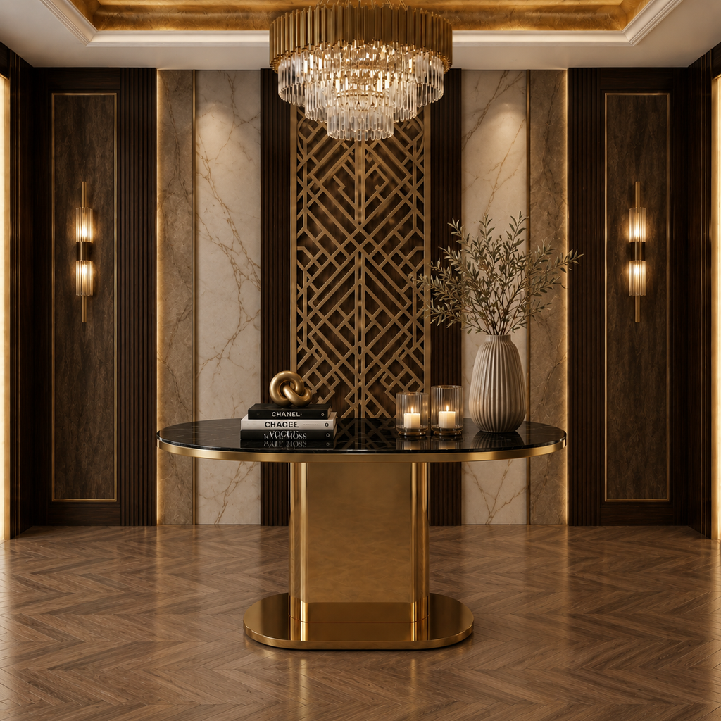 Elegant Pill-Shaped Gold Metal Luxury Statement Table