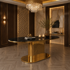 Elegant Pill-Shaped Gold Metal Luxury Statement Table