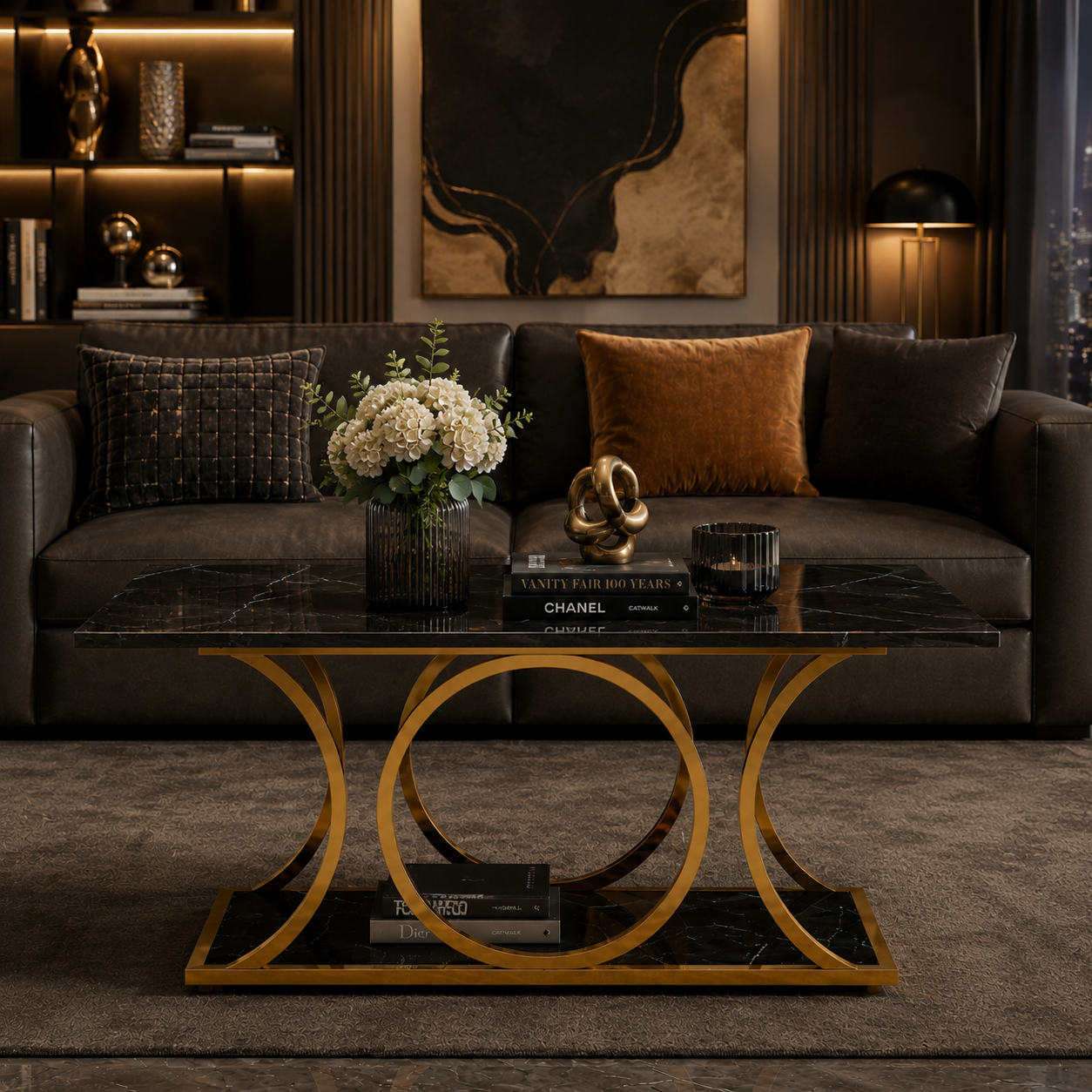 Elegant Overlapping Loop Gold Metal Luxury Coffee Table