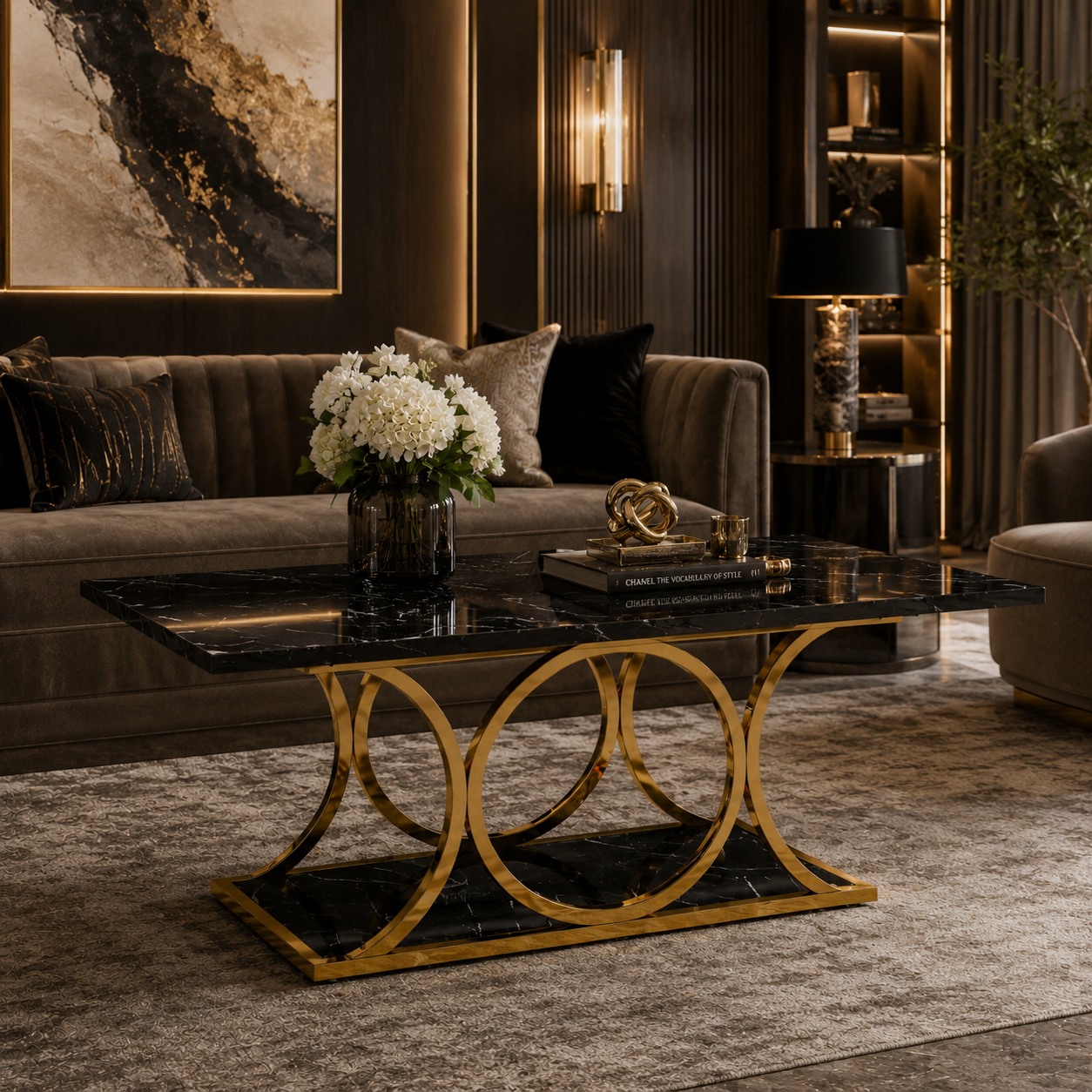 Elegant Overlapping Loop Gold Metal Luxury Coffee Table