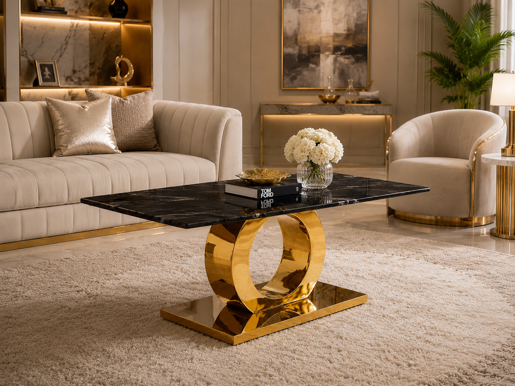 Premium Gold Stainless Steel Circular Pedestal Coffee Table
