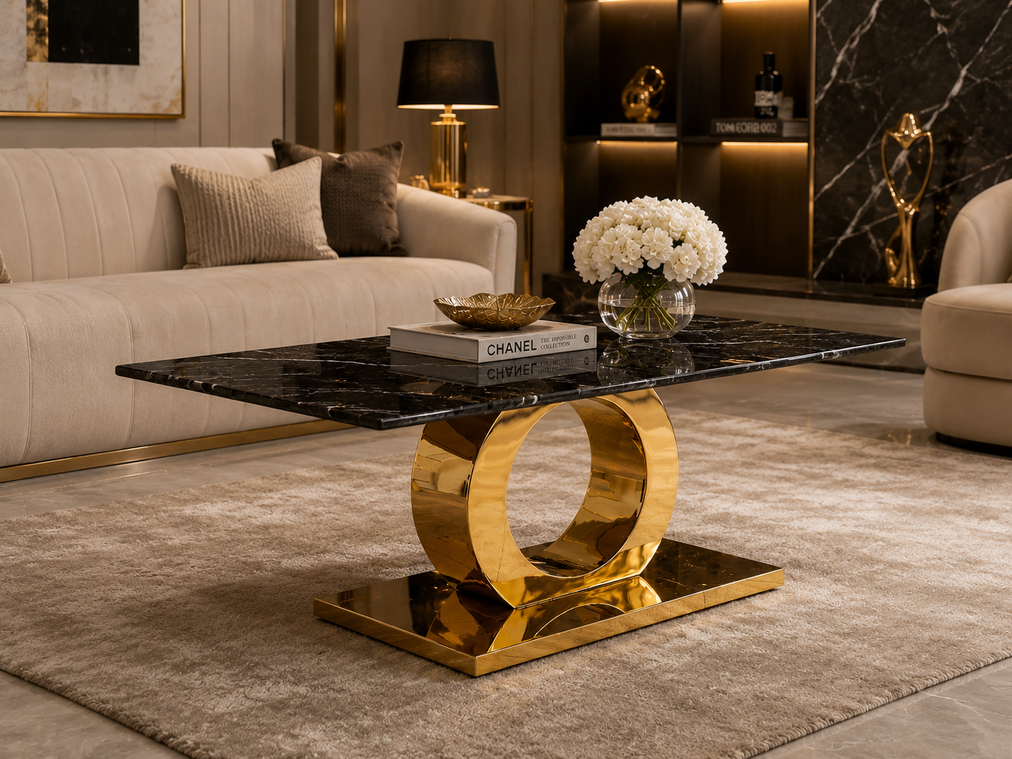 Premium Gold Stainless Steel Circular Pedestal Coffee Table