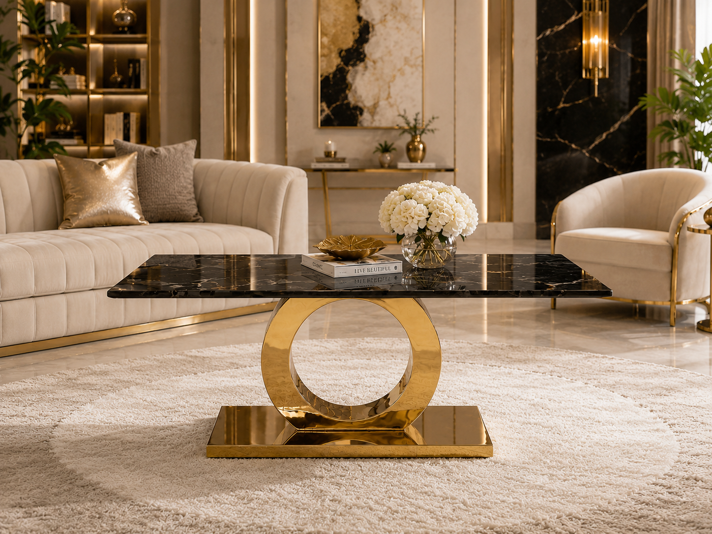 Premium Gold Stainless Steel Circular Pedestal Coffee Table