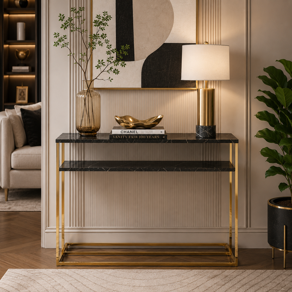 Modern Minimalist Gold SS Double Layer Console Table