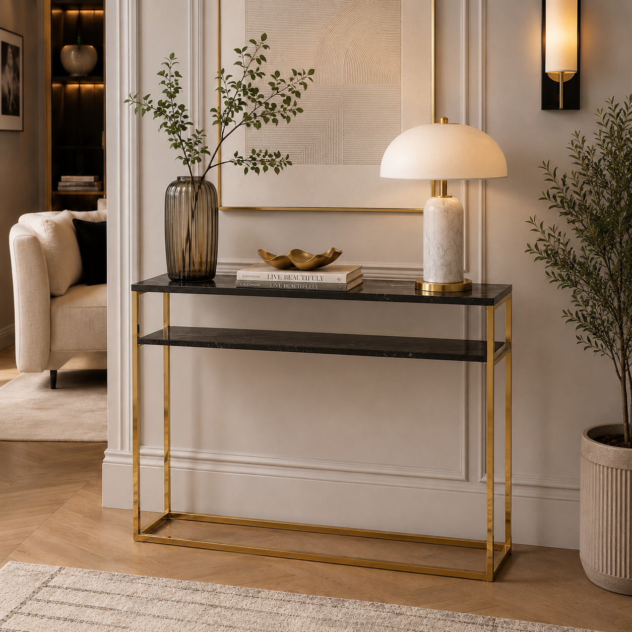 Modern Minimalist Gold SS Double Layer Console Table