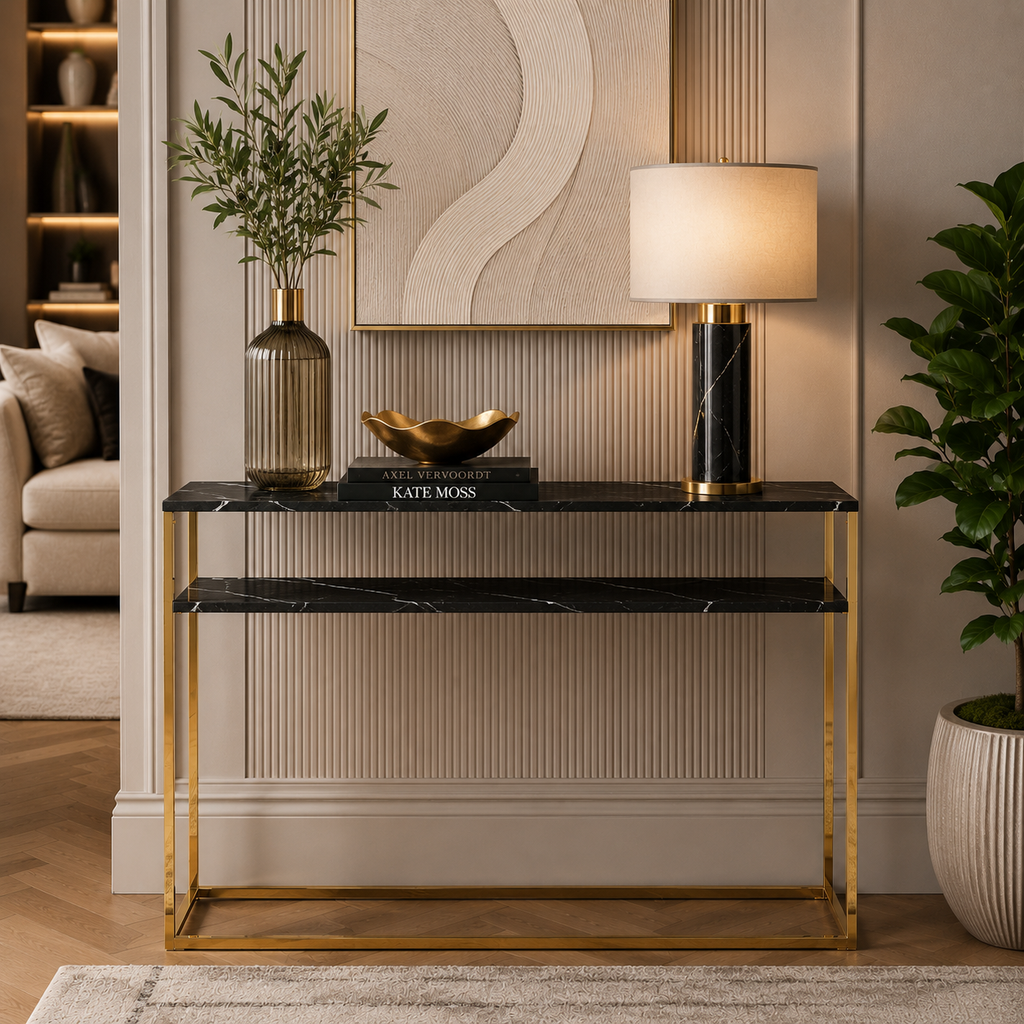 Modern Minimalist Gold SS Double Layer Console Table